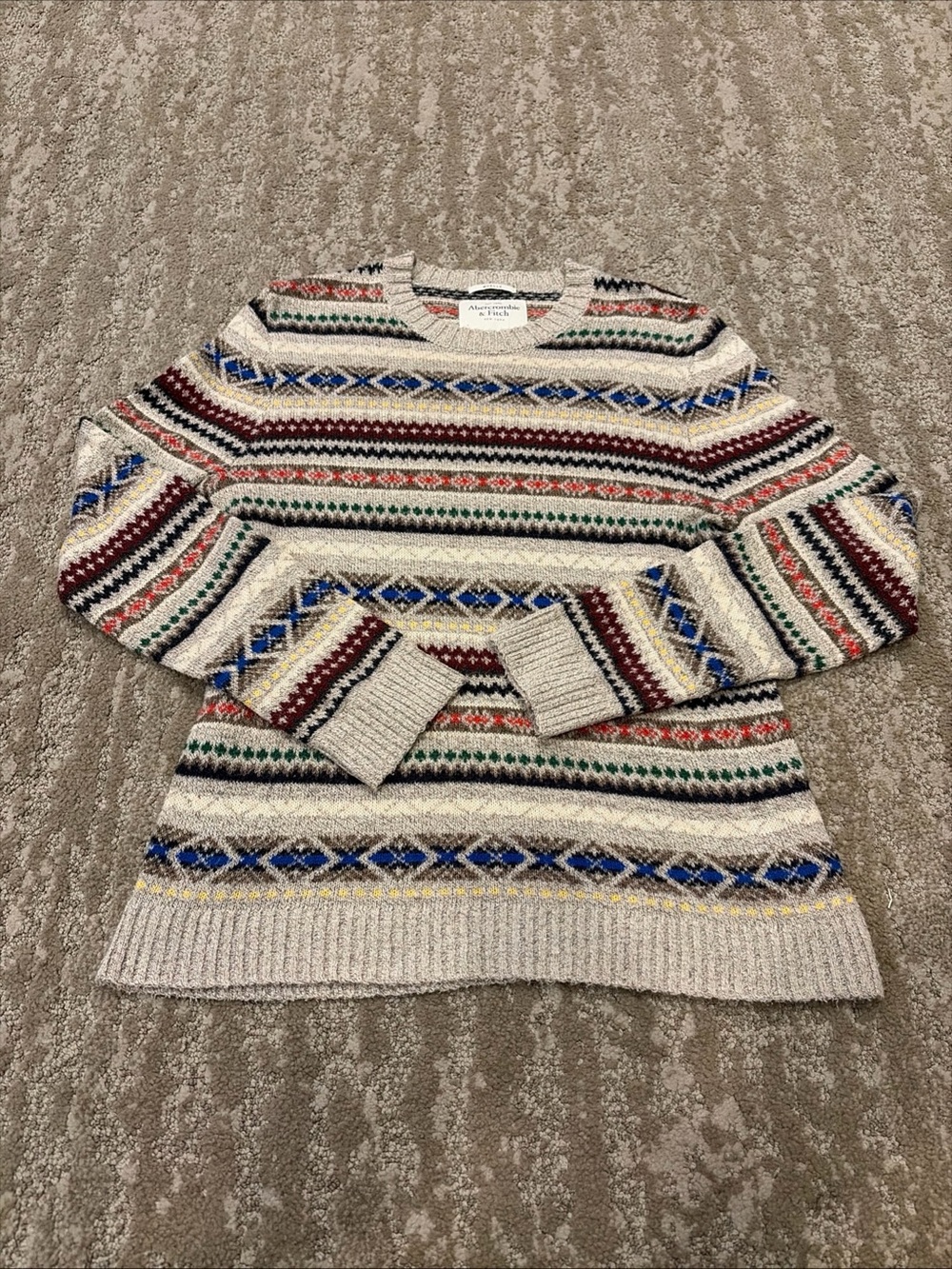 Abercrombie Fitch AF Fair Isle Nordic Muscle Sweater Mens Large Knit Pullover